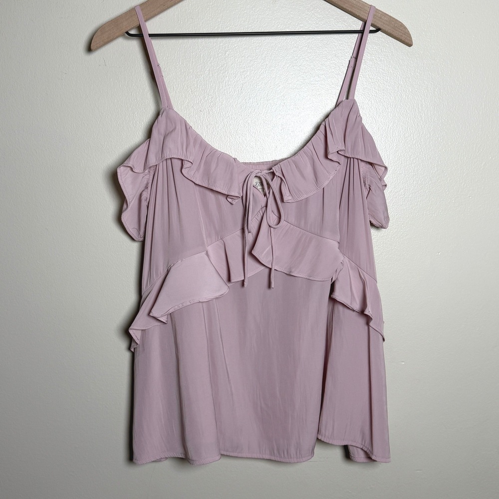 Universal Thread Womens Tank Top L Pink Ruffle Cold Shoulder Tie Front Strappy